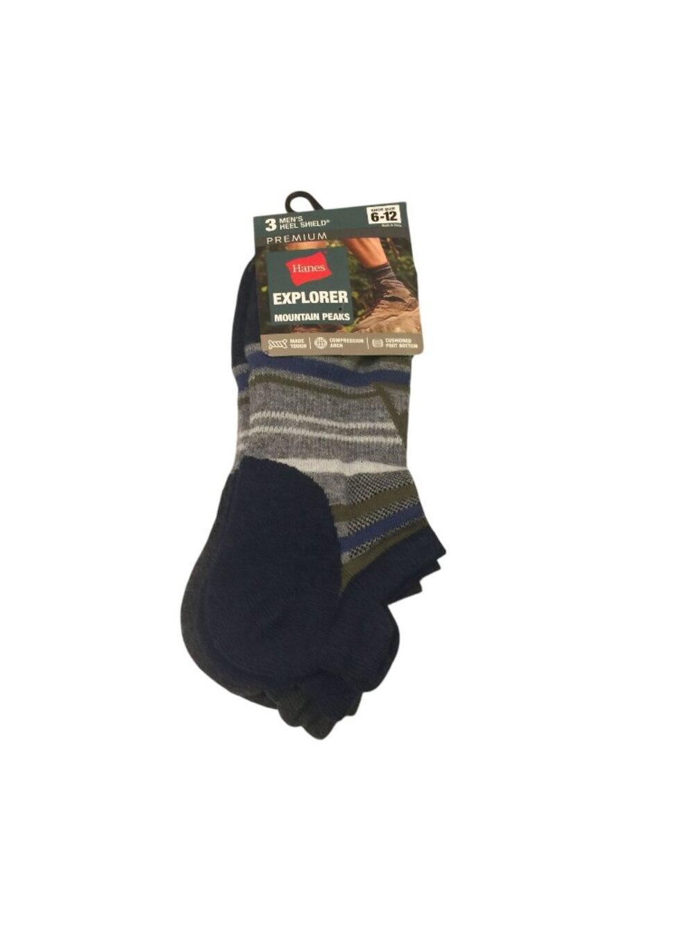 Hanes Explorer Mountain Peaks Heel Shield Low Cut Men's 6-12 Socks Set of 3